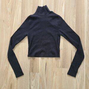 Reformation Cropped Top Long Sleeve Turtleneck Black Pullover Size S